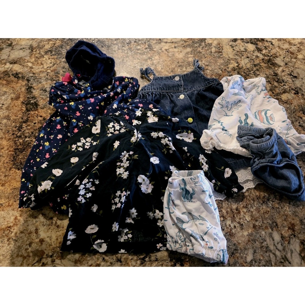 Lot Of 5. 6M Baby Girl Dress Shirt. Dress Diaper Cover. Shirt Shorts. Denium.